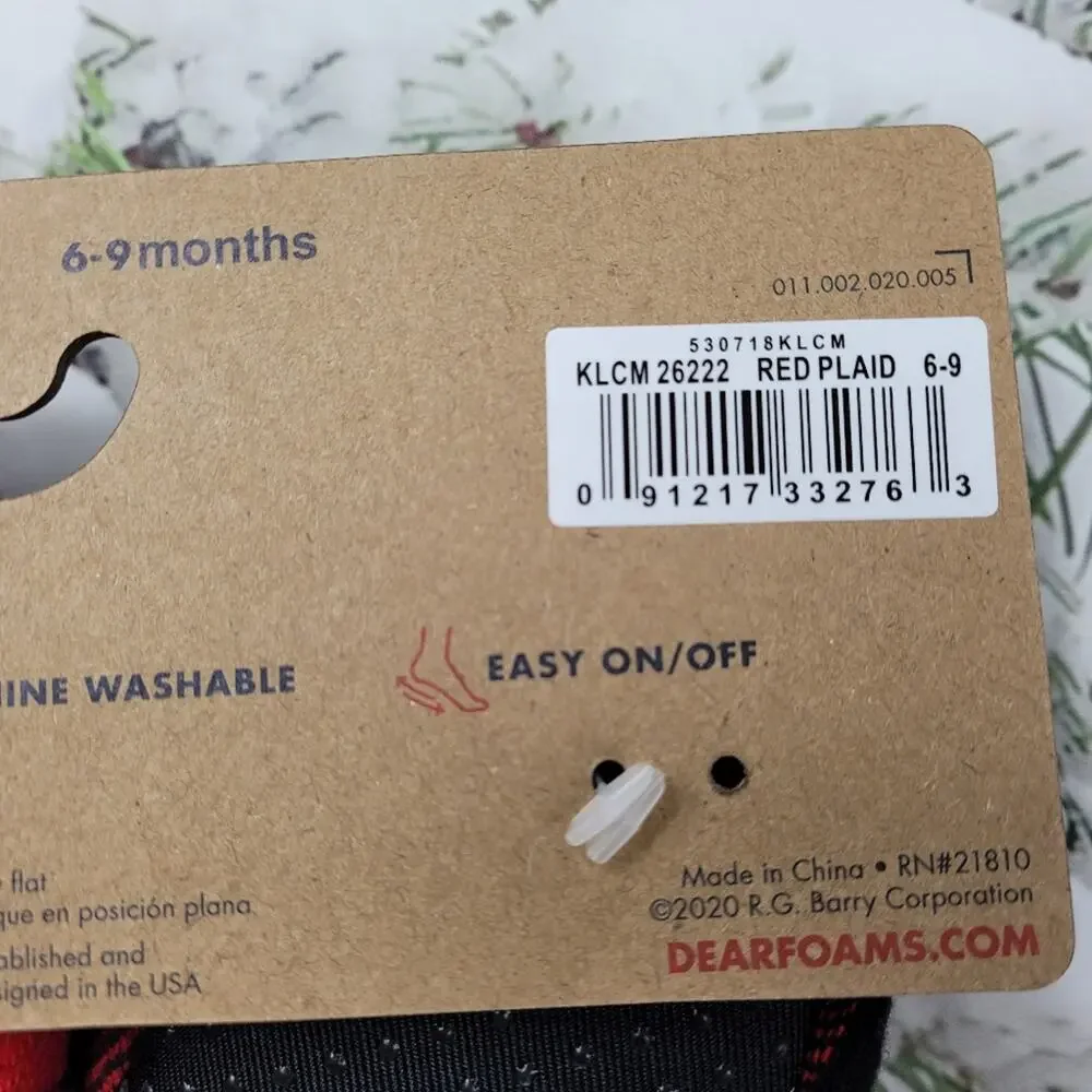 Dearforms Buffalo Check Baby Bear Closed Back Slipper size 6-9 months